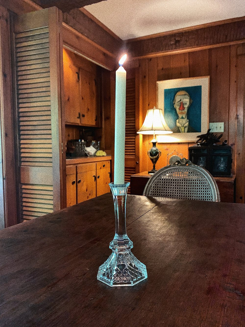 Vintage Crystal Taper Candle Holder with Candle