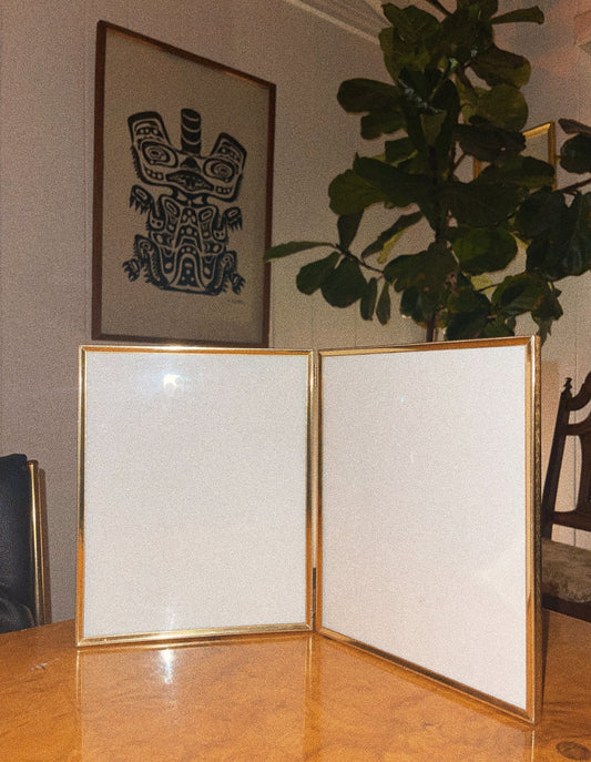 Vintage Gold Tone Double Folding Picture Frame
