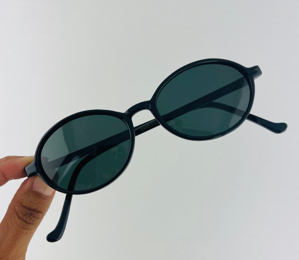 SJK Vintage Super 90s Black Oval Sunglasses with Black Lens